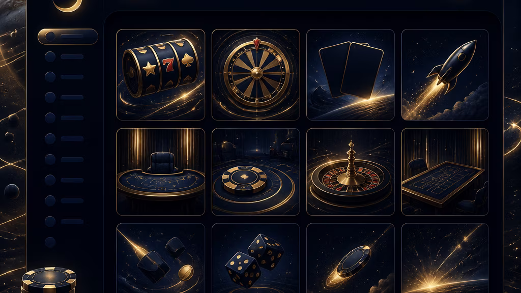 Catalogue de jeux Jupi Casino sur interface sombre